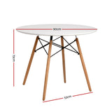 Artiss Dining Table Round White 4 Seater 90CM - Front View