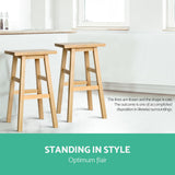 Artiss Bar Stools Kitchen Counter Stools Wooden Chairs Natural x2 - Rear View