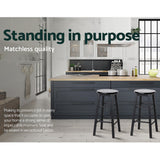 Artiss 2x Bar Stools Round Chairs Wooden Black - Close-Up Angle