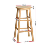 Artiss 2x Bar Stools Round Chairs Wooden Nature - Front View