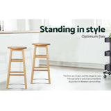Artiss 2x Bar Stools Round Chairs Wooden Nature - Rear View