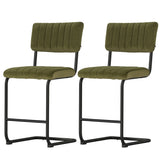 Artiss 2x Bar Stools Velvet Chairs Green - Side View