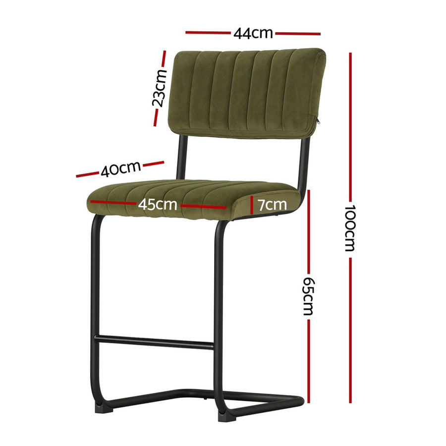 Artiss Orman set of 4 green velvet bar stools with metal legs, cushioned velvet back