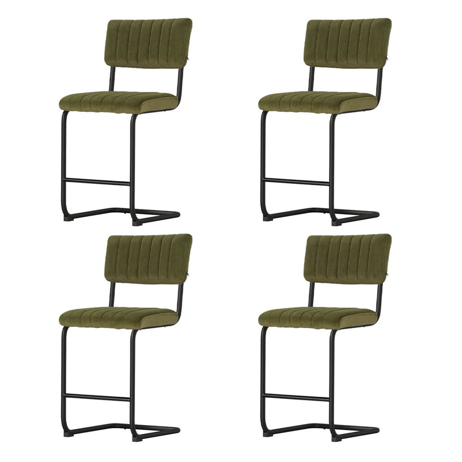 Artiss Orman set of 4 green velvet bar stools with metal legs, metal footrest