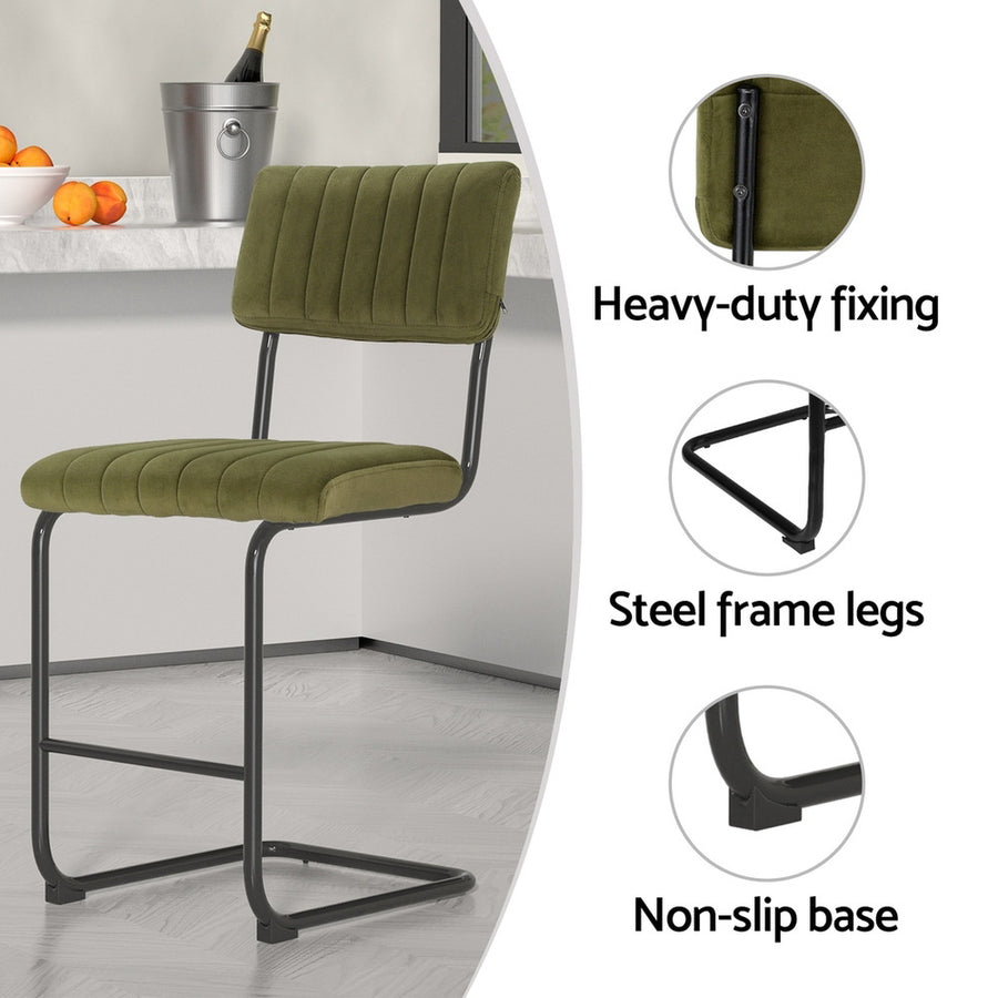 Artiss Orman set of 4 green velvet bar stools with metal legs, floor protectors