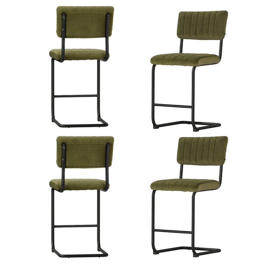 Artiss Orman set of 4 green velvet bar stools with metal legs, image 7