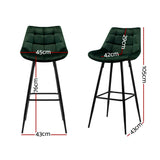 Artiss 2x Bar Stools Velvet Chairs Green - Front View