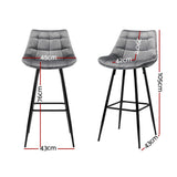 Artiss 2x Bar Stools Velvet Chairs Grey - Front View