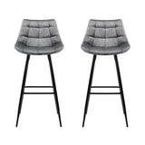 Artiss 2x Bar Stools Velvet Chairs Grey - Side View