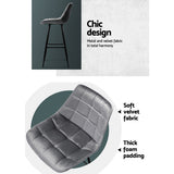 Artiss 2x Bar Stools Velvet Chairs Grey - 45-Degree Angle