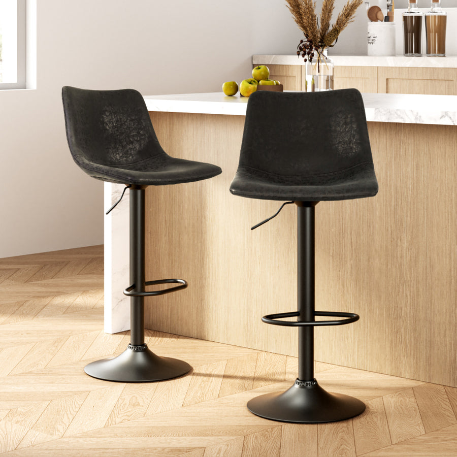 Artiss set of 2 swivel bar stools, black vintage PU leather
