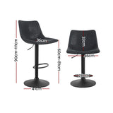 Artiss 2x Bar Stools Vintage Leather Swivel Gas Lift Black - Front View