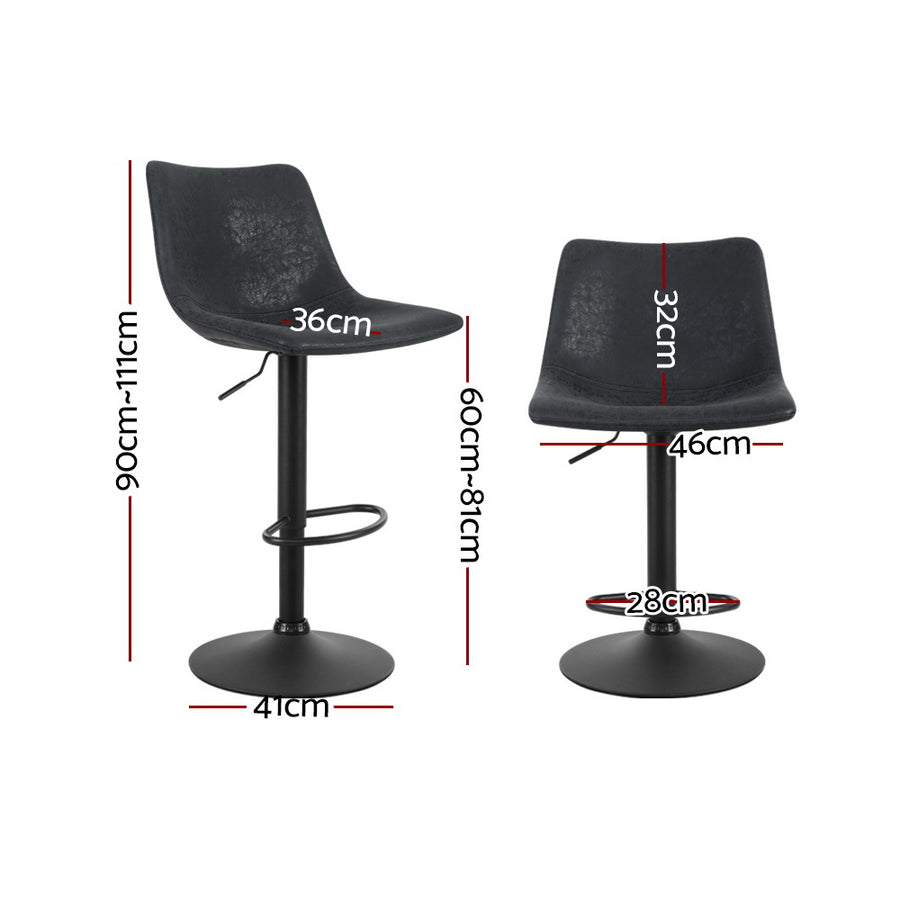 Artiss set of 2 swivel bar stools, black vintage PU leather, high padded backrest