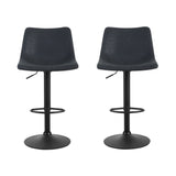 Artiss 2x Bar Stools Vintage Leather Swivel Gas Lift Black - Side View
