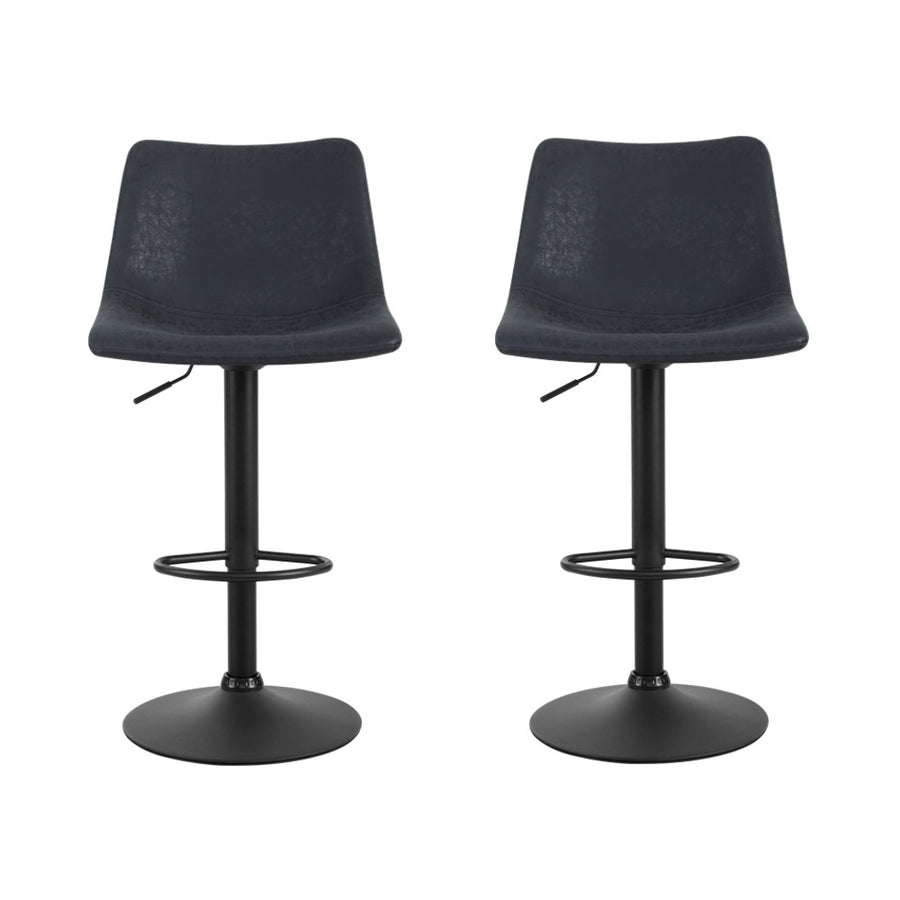 Artiss set of 2 swivel bar stools, black vintage PU leather, semi-circular footrest