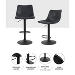 Artiss set of 2 swivel bar stools, black vintage PU leather, gas lift lever