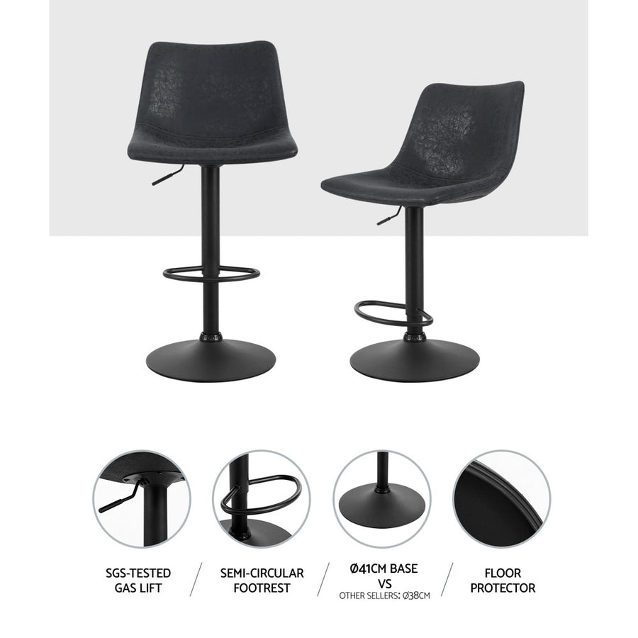 Artiss set of 2 swivel bar stools, black vintage PU leather, gas lift lever