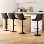 Artiss set of 4 vintage PU leather swivel bar stools, black