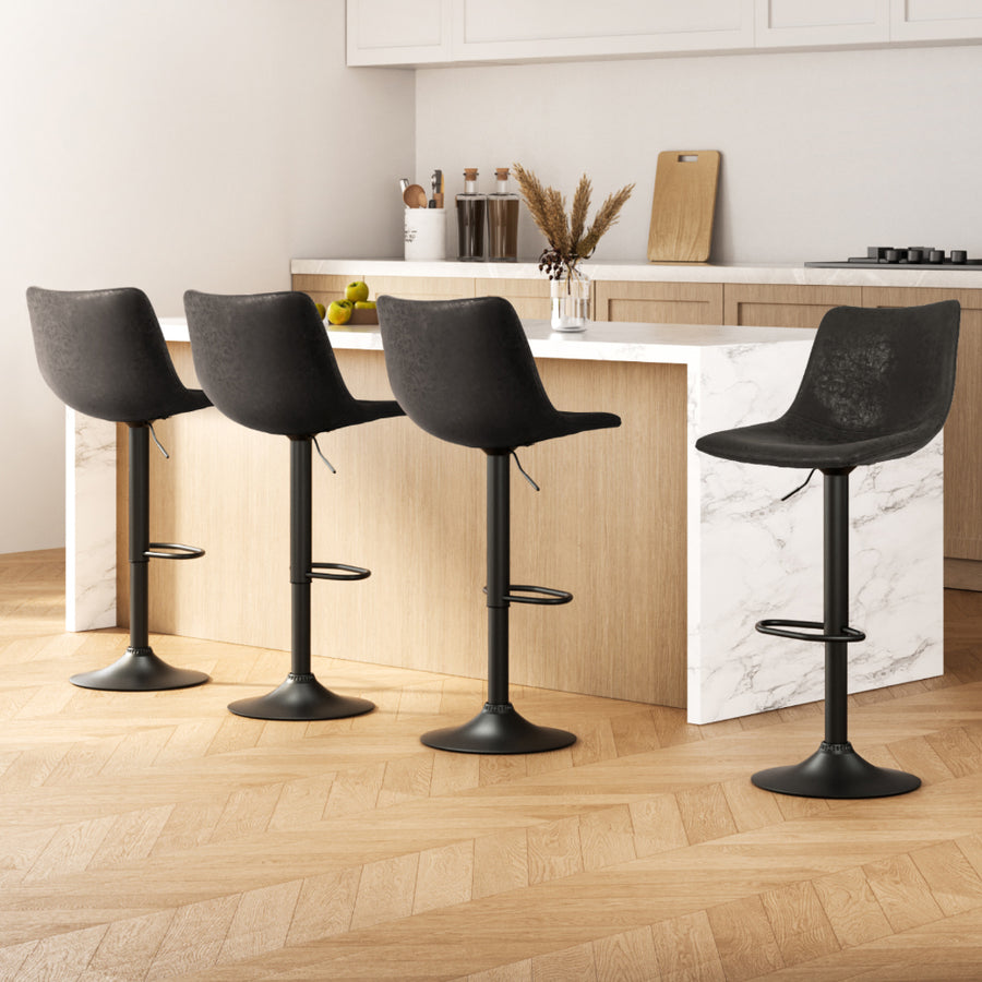 Artiss set of 4 vintage PU leather swivel bar stools, black