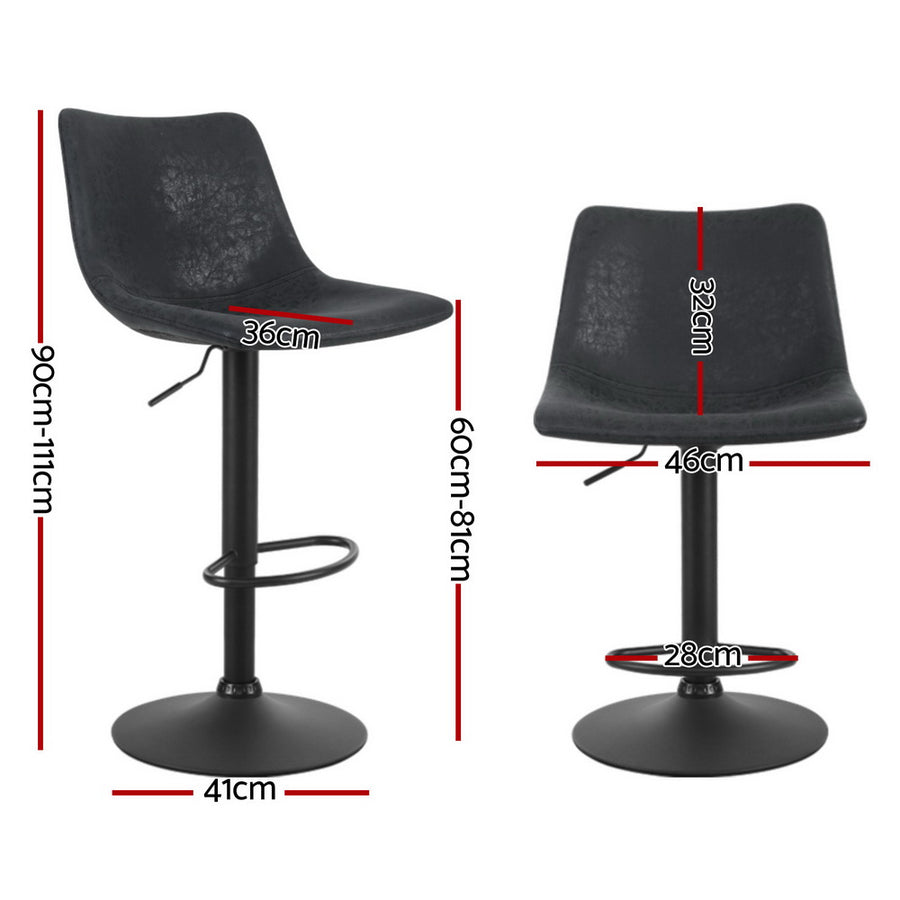 Artiss set of 4 vintage PU leather swivel bar stools, black, high backrest with thick foam padding