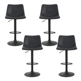 Artiss 4x Bar Stools Vintage Leather Swivel Gas Lift Black - Side View