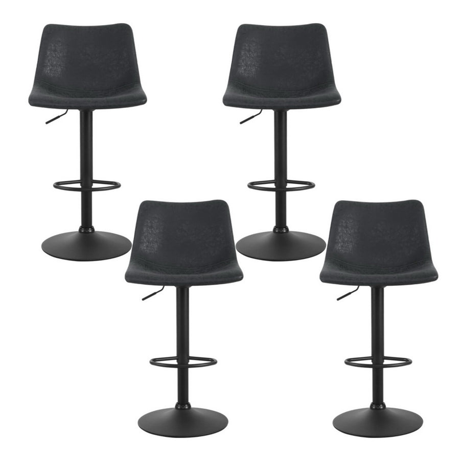 Artiss set of 4 vintage PU leather swivel bar stools, black, semi-circular footrest