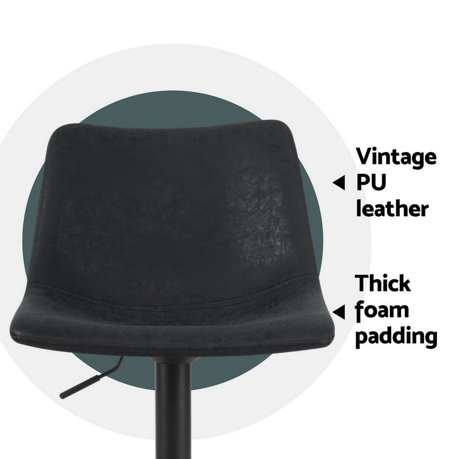 Artiss set of 4 vintage PU leather swivel bar stools, black, gas lift height adjustment lever