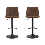Artiss 2x Bar Stools Vintage Leather Swivel Gas Lift Brown - Side View