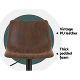 Artiss 2x Bar Stools Vintage Leather Swivel Gas Lift Brown - Top-Down View