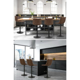 Artiss 2x Bar Stools Vintage Leather Swivel Gas Lift Brown - Rear View