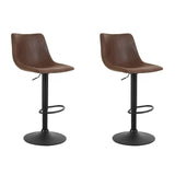 Artiss 2x Bar Stools Vintage Leather Swivel Gas Lift Brown - Close-Up Angle