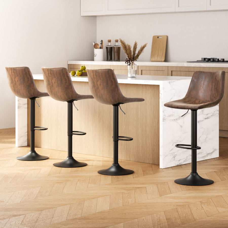 Artiss Jovy set of 4 swivel bar stools, brown vintage fabric with black base