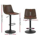Artiss 4x Bar Stools Vintage Leather Swivel Gas Lift Brown - Front View