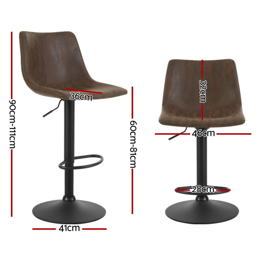 Artiss Jovy set of 4 swivel bar stools, brown vintage fabric with black base, contoured circular backrest
