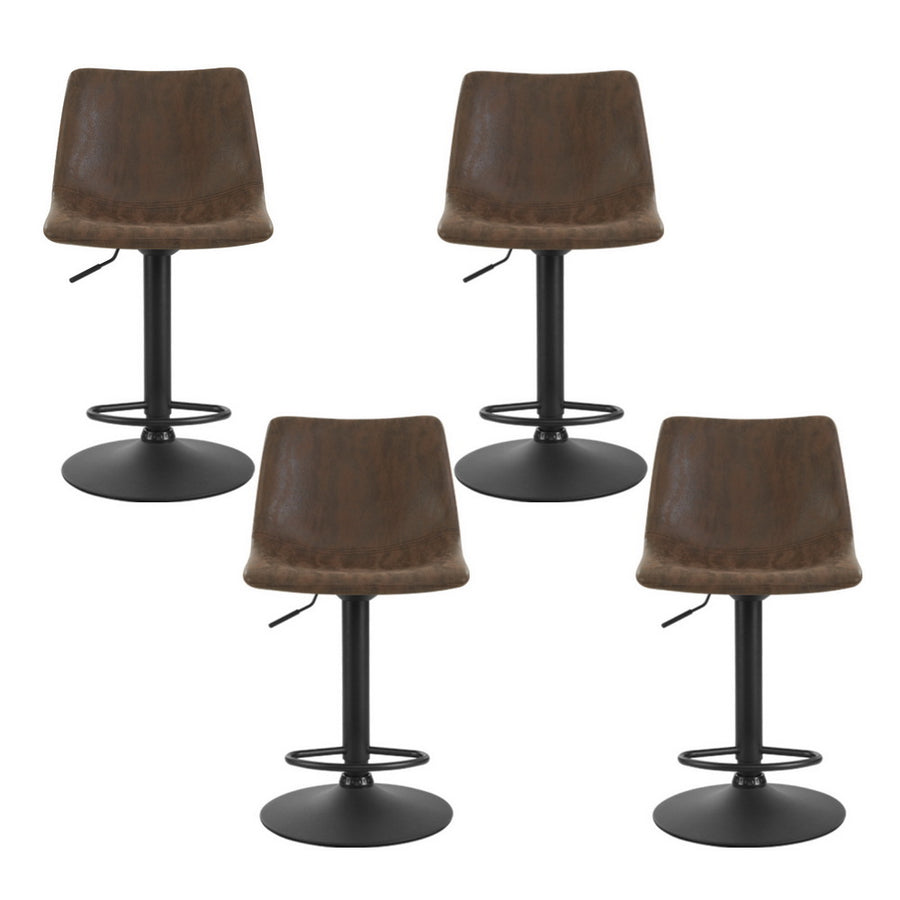 Artiss Jovy set of 4 swivel bar stools, brown vintage fabric with black base, semi-circular footrest