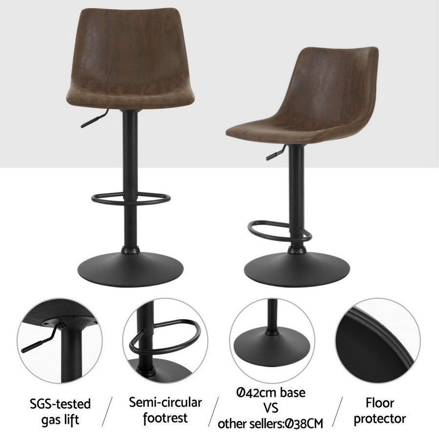 Artiss Jovy set of 4 swivel bar stools, brown vintage fabric with black base, 41cm round base
