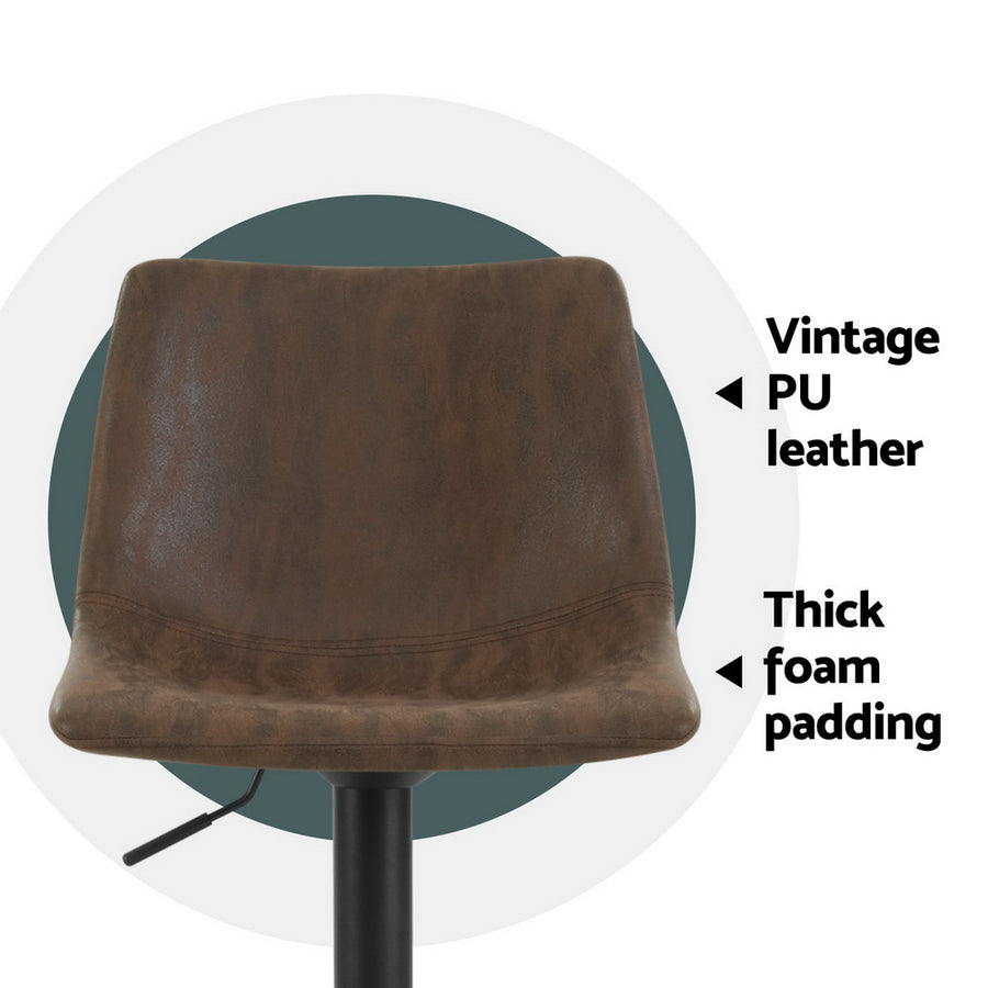 Artiss Jovy set of 4 swivel bar stools, brown vintage fabric with black base, gas lift lever