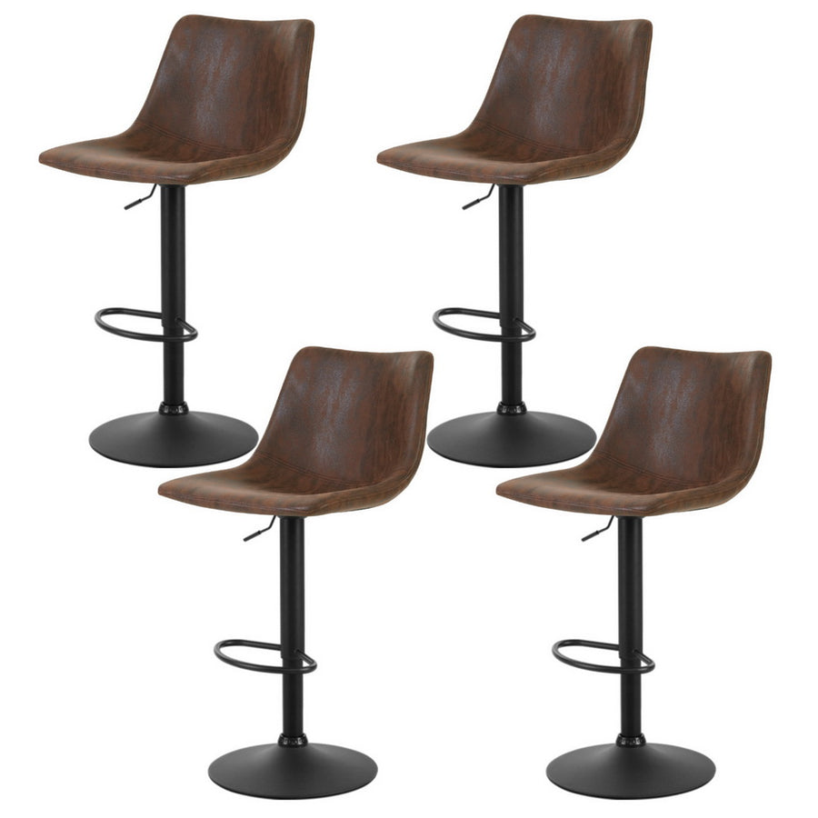 Artiss Jovy set of 4 swivel bar stools, brown vintage fabric with black base, image 7