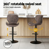 Artiss 2x Bar Stools Kitchen Swivel Gas Lift Counter Chair Wing PE Rattan Brown - Top-Down View
