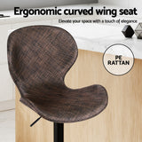 Artiss 2x Bar Stools Kitchen Swivel Gas Lift Counter Chair Wing PE Rattan Brown - 45-Degree Angle