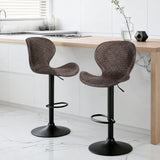 Artiss 2x Bar Stools Kitchen Swivel Gas Lift Counter Chair Wing PE Rattan Brown - Close-Up Angle