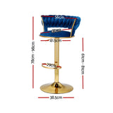 Artiss Bar Stools Gas Lift Velvet Woven Backrest Navy - Front View