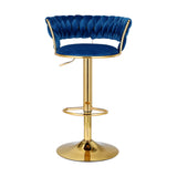 Artiss Bar Stools Gas Lift Velvet Woven Backrest Navy - Side View