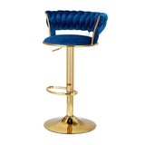 Artiss Bar Stools Gas Lift Velvet Woven Backrest Navy - Close-Up Angle