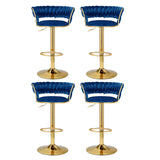 Artiss 4x Bar Stools Gas Lift Velvet Woven Backrest Navy - Side View