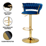 Artiss 4x Bar Stools Gas Lift Velvet Woven Backrest Navy - 45-Degree Angle