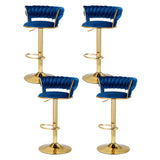 Artiss 4x Bar Stools Gas Lift Velvet Woven Backrest Navy - Close-Up Angle