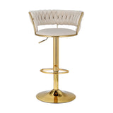 Artiss Bar Stools Gas Lift Velvet Woven Backrest Ivory - Side View