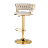 Artiss Bar Stools Gas Lift Velvet Woven Backrest Ivory - Close-Up Angle
