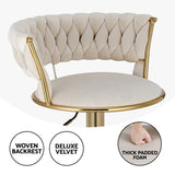 Artiss 2x Bar Stools Gas Lift Velvet Woven Backrest Ivory - Top-Down View